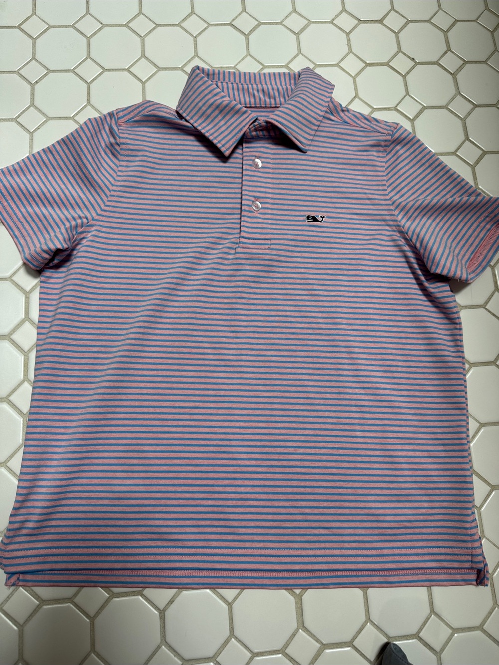 Vineyard Vines Boys Pink and Light Blue Thin-Striped Polo